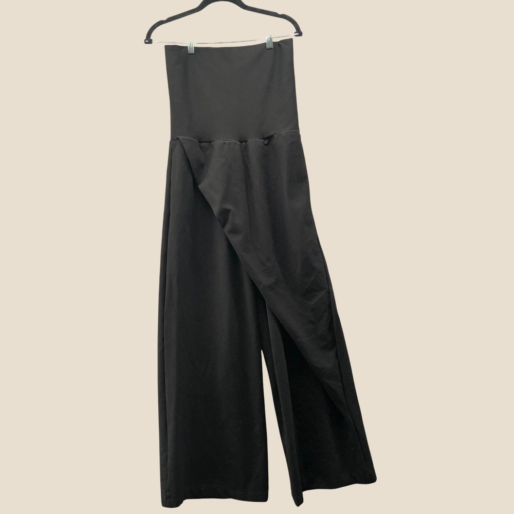 JULIA ALLERT High Waisted Ponte Asymmetric Overlay Wide Leg Pants Black Womens M